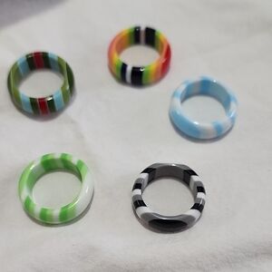 Colorful Striped Resin Rings Set
